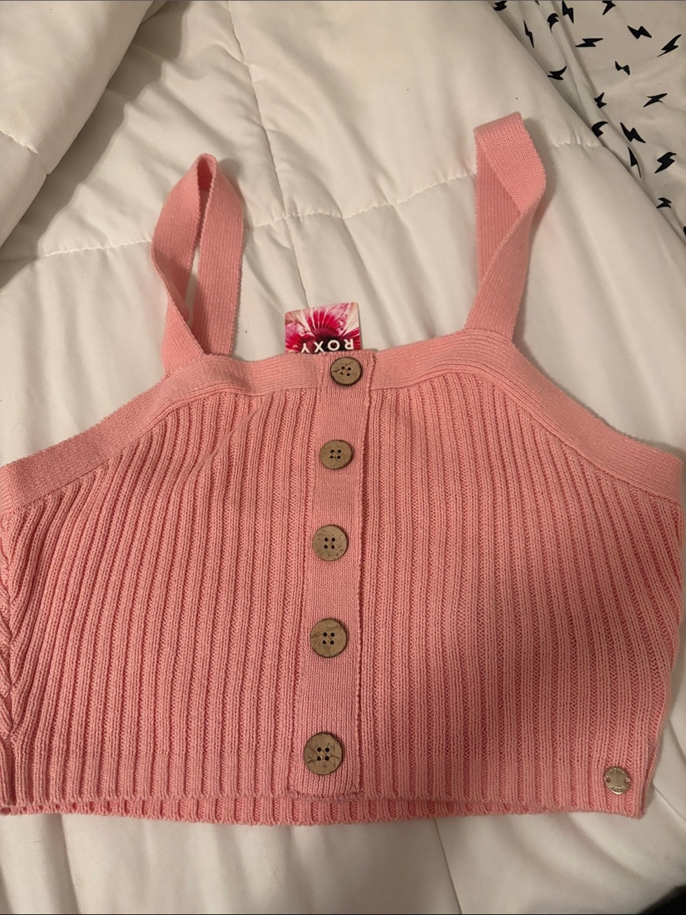 Roxy Pink Ribbed Button-Front Cropped Tank Top BRAND NEW NEVER WORN